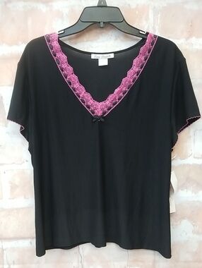 Black Top with Pink Lace Trim